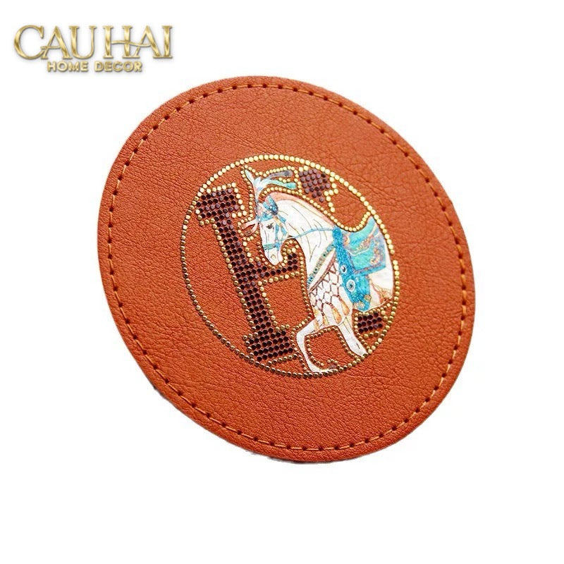 Lót Ly Da Héritage Équestre Signature O Leather Glasses Coaster D10