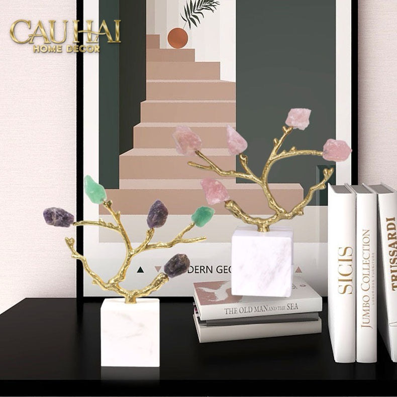 Maison Couture - Tượng Đồng Nhánh Cây Đá Thạch Anh Amethyst Aventurine  Tree of Fortune     25x8x26