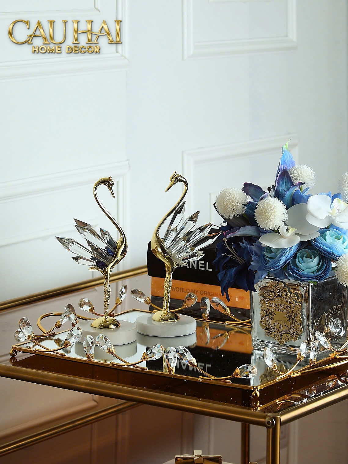 HOME COUTURE - SET 2 TƯỢNG ĐÀ ĐIỂU PHA LÊ - LES CRISTAUX OSTRICH-CẬU HAI HOME DECOR