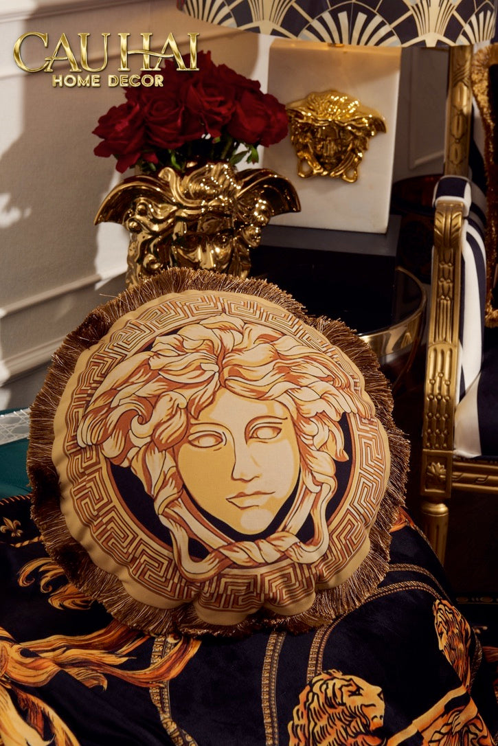 Maison Couture -  Gối Tròn Nhung Chenille V Class Grande Medusa Medallion Centerpiece Amplified 45.