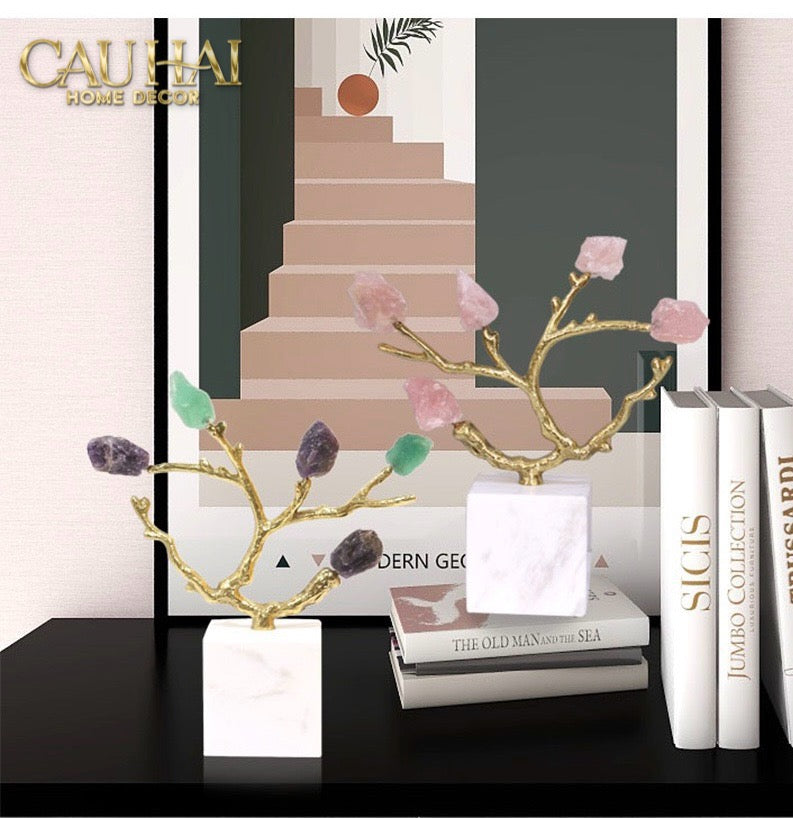 Maison Couture - Tượng Đồng Nhánh Cây Đá Thạch Anh Amethyst Aventurine  Tree of Fortune     25x8x26