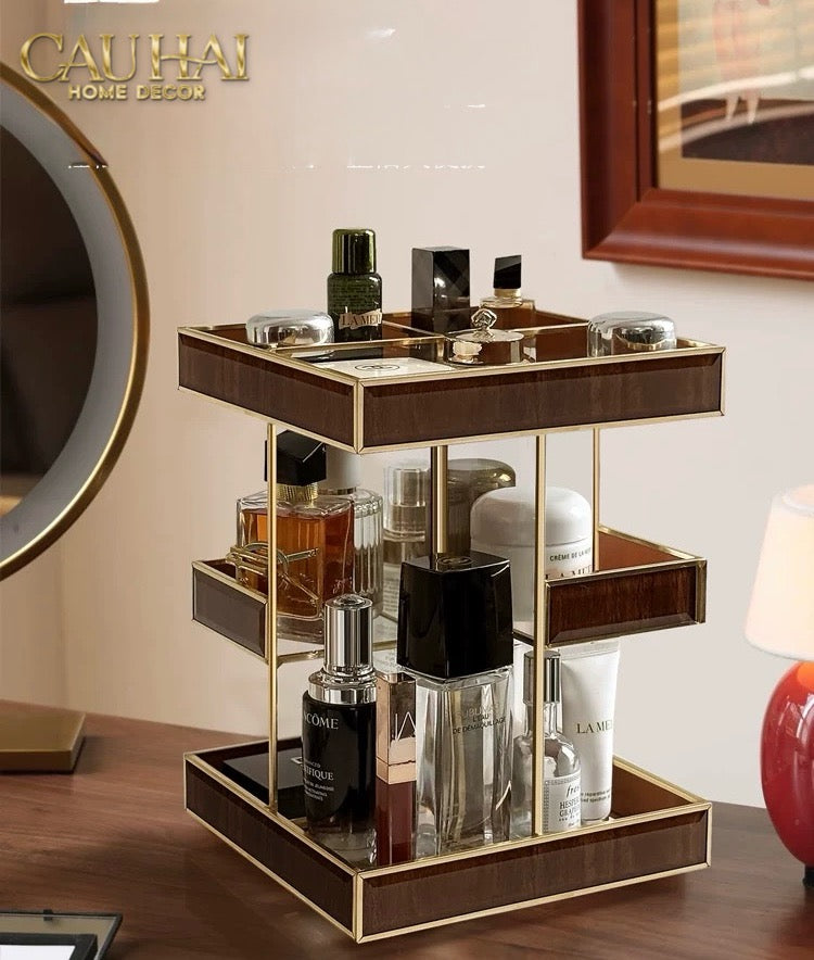 Haute Folie - Kệ 3 Tầng Thuỷ Tinh Xoay 360• Bàn Trang Điểm Élégance       Rotating Vanity Organizer 20x20x28.8
