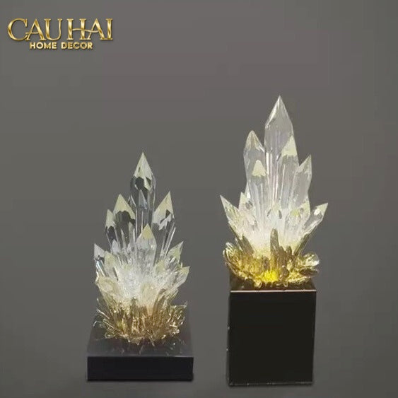 HOME COUTURE - TƯỢNG THẠCH ANH CÉLESTE CRYSTAL FLAME — OBSIDIAN BASE H30