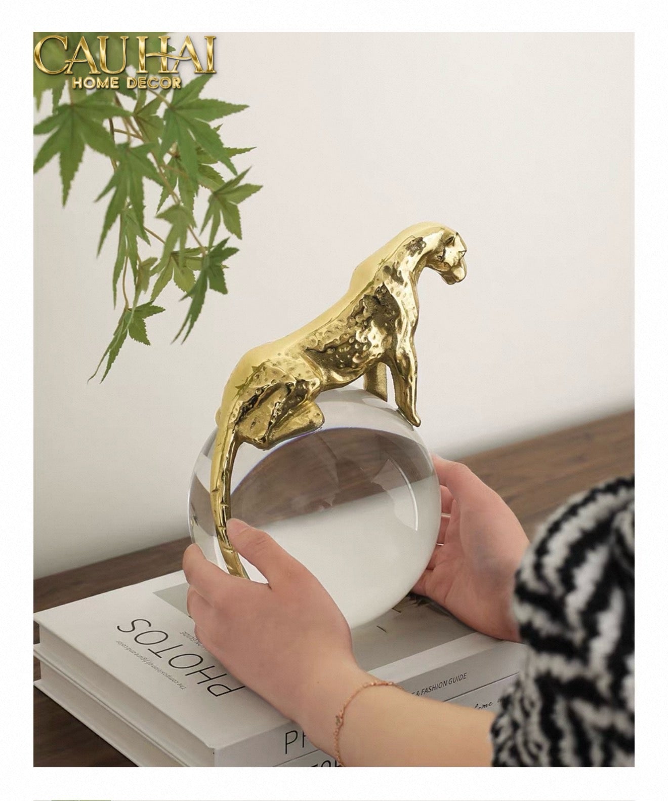 Maison Couture - Tượng Quả Cầu Pha Lê - Tượng Báo Bằng Đồng -   Regal  Brasson Panther Globe 15x30