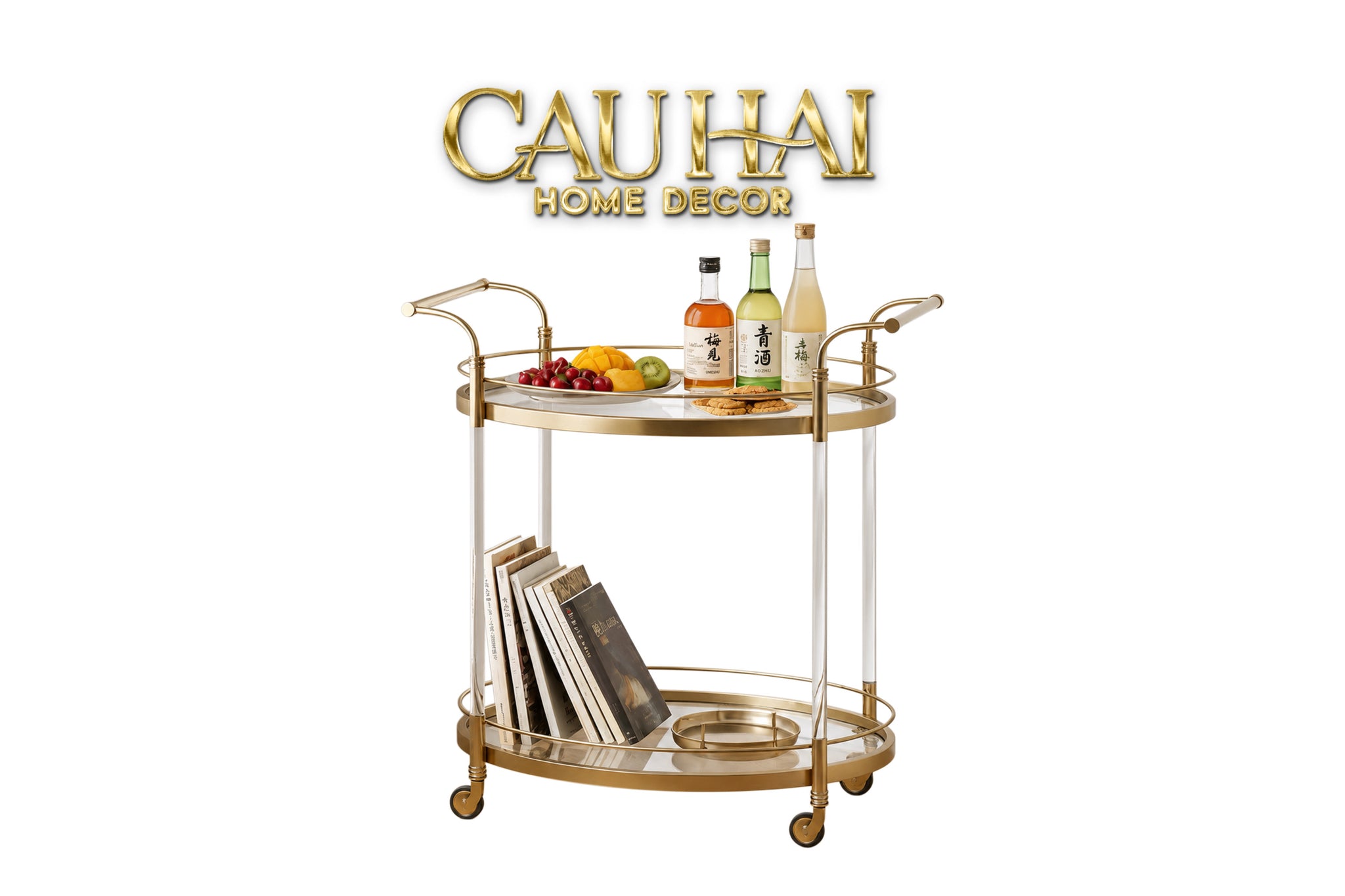 Maison Couture - Xe Đẩy Quầy Bar Cart Golden Lucid Acrylic Lumière Stemware