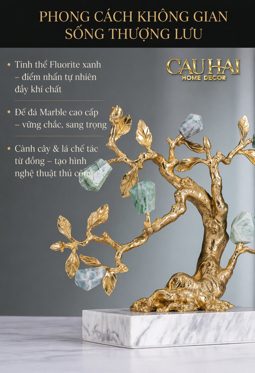 Maison Couture - Tượng  Nhân Sâm Bằng Đồng Đá Thạch Anh Xanh -  Brasson Aventurine Quartz - Root Of Eternity 9x30x27