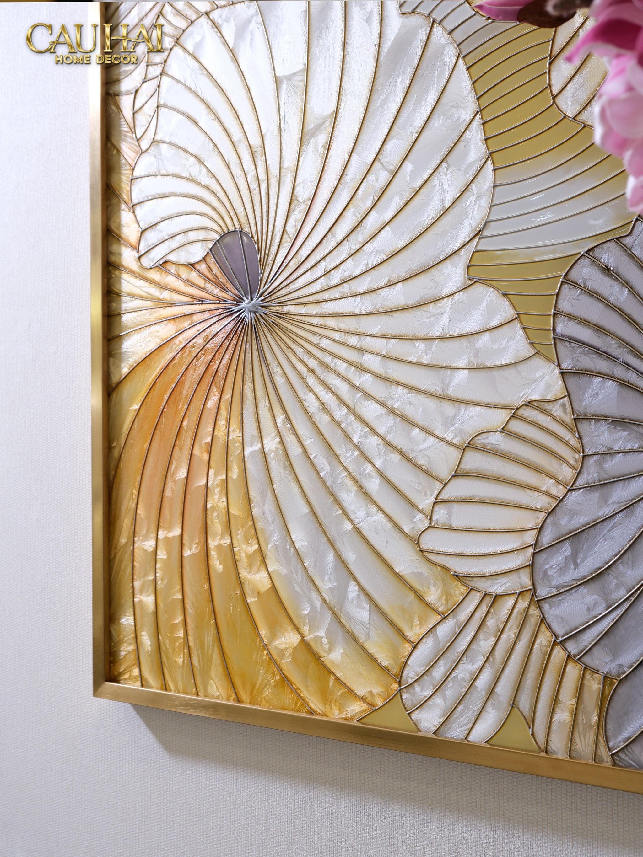 Maison Couture - Enamelled Glass Mosaic Artwork, Handcrafted Frame, Stainless Steel Frame, Gilded Prism Enamel - Ginkgo Era 70x100