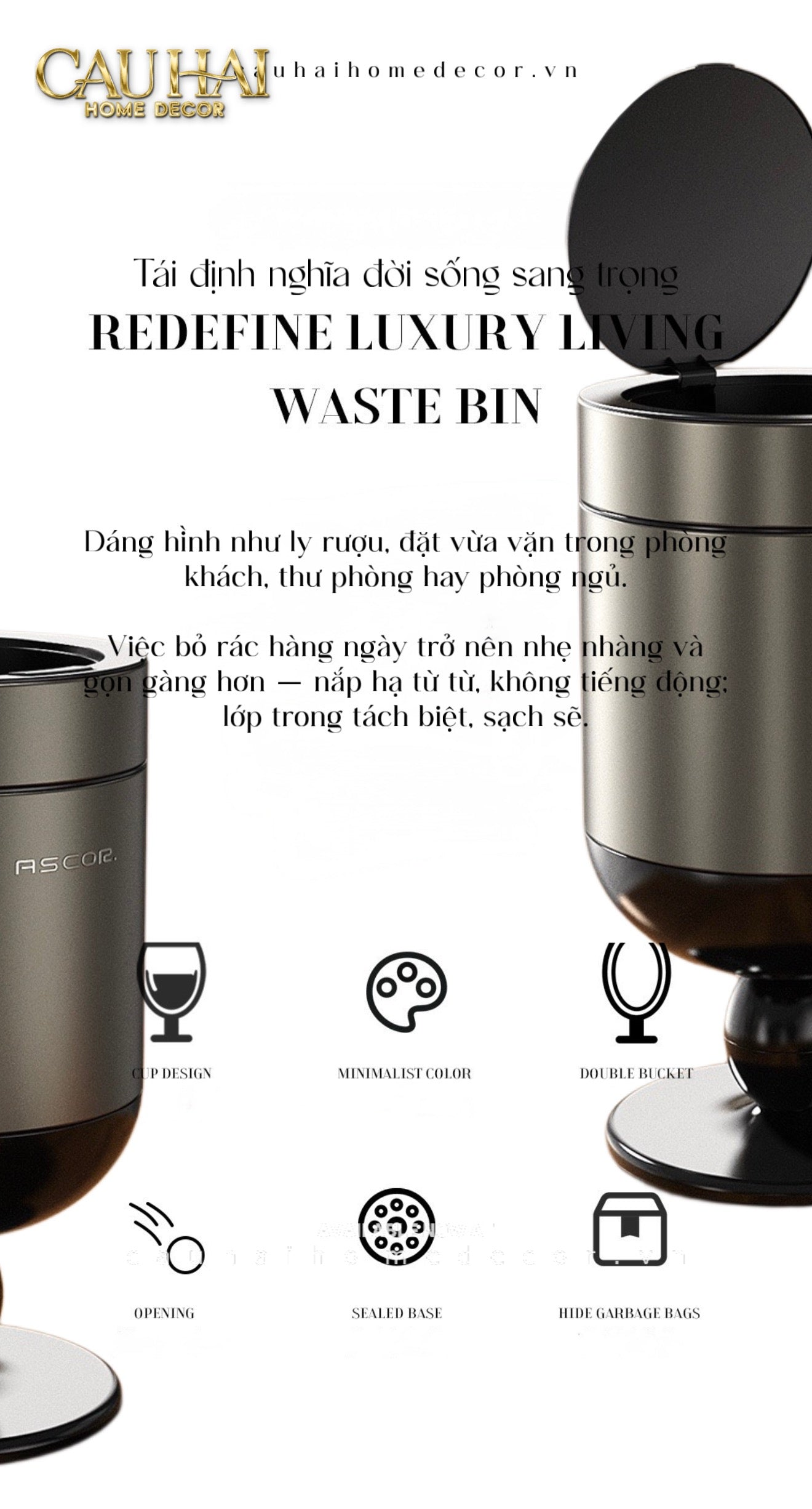 Thùng Rác Titanium Goblet Stainless Steel Modernist Trash Cans 20L 25x54