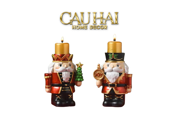 SET OF 2 JOYFUL NUTCRACKER CANDLE BASES
