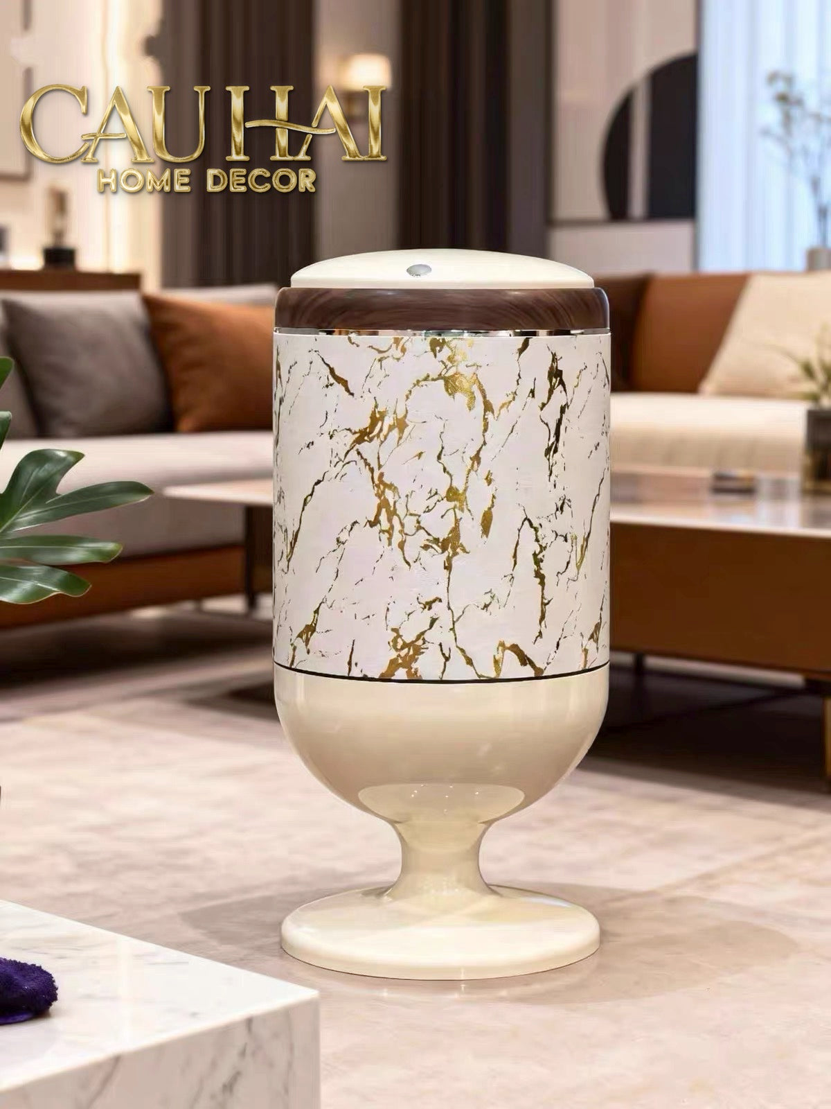 Thùng Rác Cao Cấp 20L Vân Đá - Marble Royale Gold