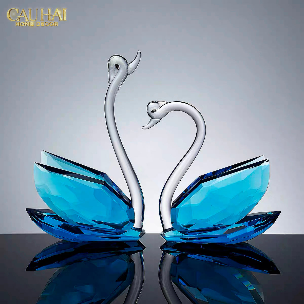 Set 2 Tượng Thiên Nga Pha Lê Trang Trí Crystal Swan Étreinte Rosé 2pcs
