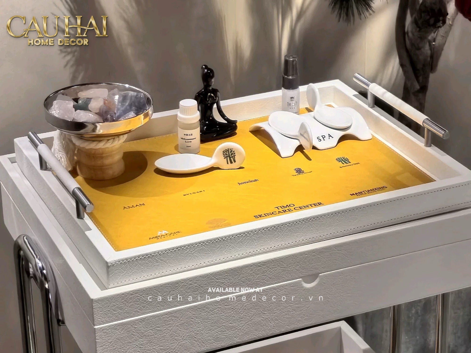 Khay Gỗ Chữ Nhật Chanh Vàng Elegance Luxe Leather - Citrus Jaune 32.5x42.5