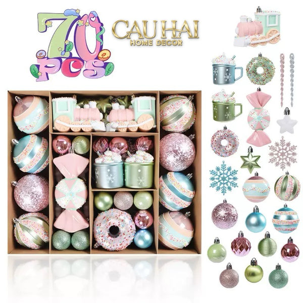 FÊTES COUTURE - SET CHÂU TRANG TRÍ GIÁNG SINH COTTON CANDY PLUSH PINK   70PCS