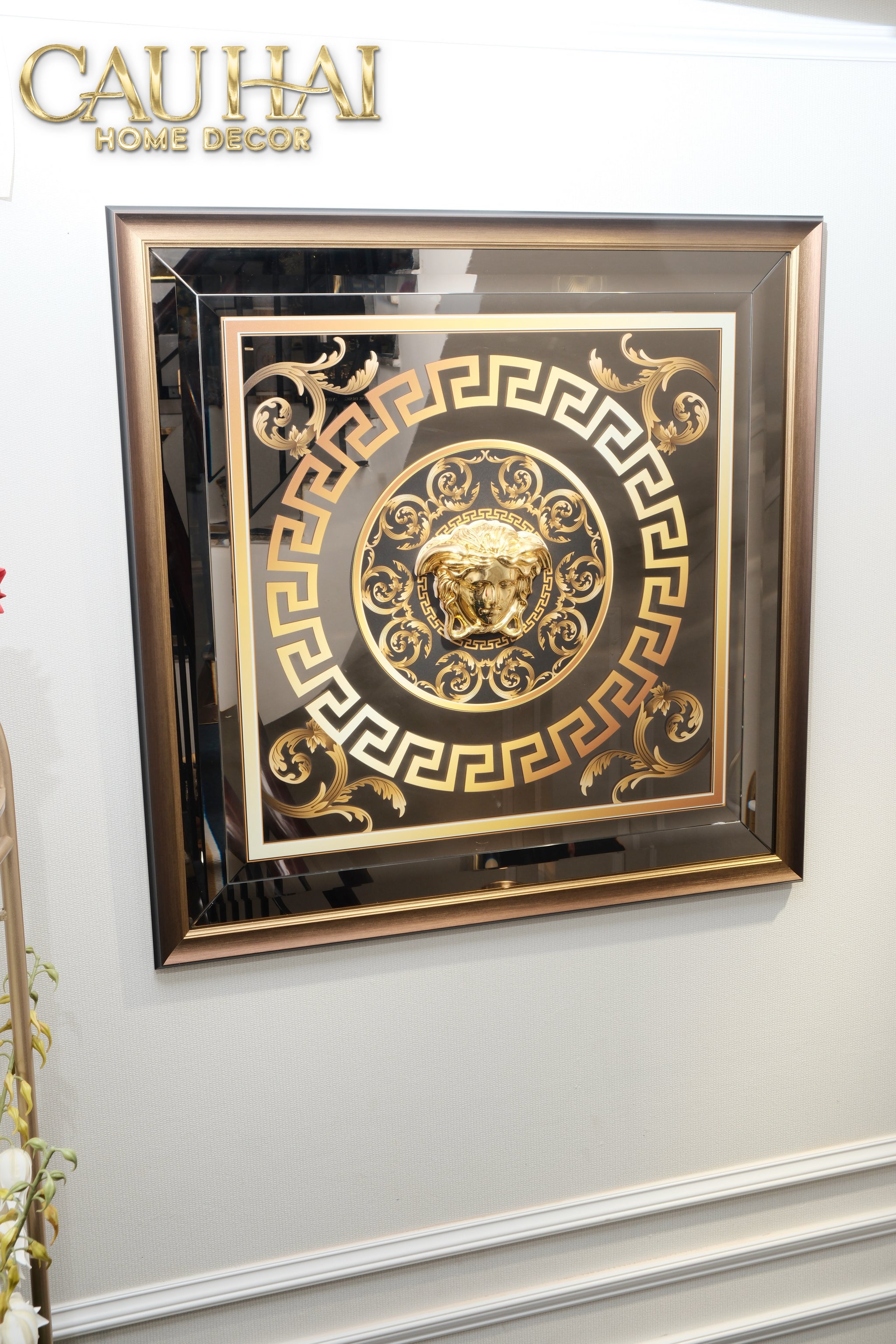 Tranh Gương Miroir Haute Joaillerie -  Barocco Nero UV Medusa Iconic 90x90