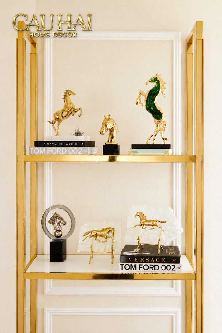 Maison Couture - Set of 2 Equestrian Gilded Hidden Stallion Grande Quartz Horse Statues
