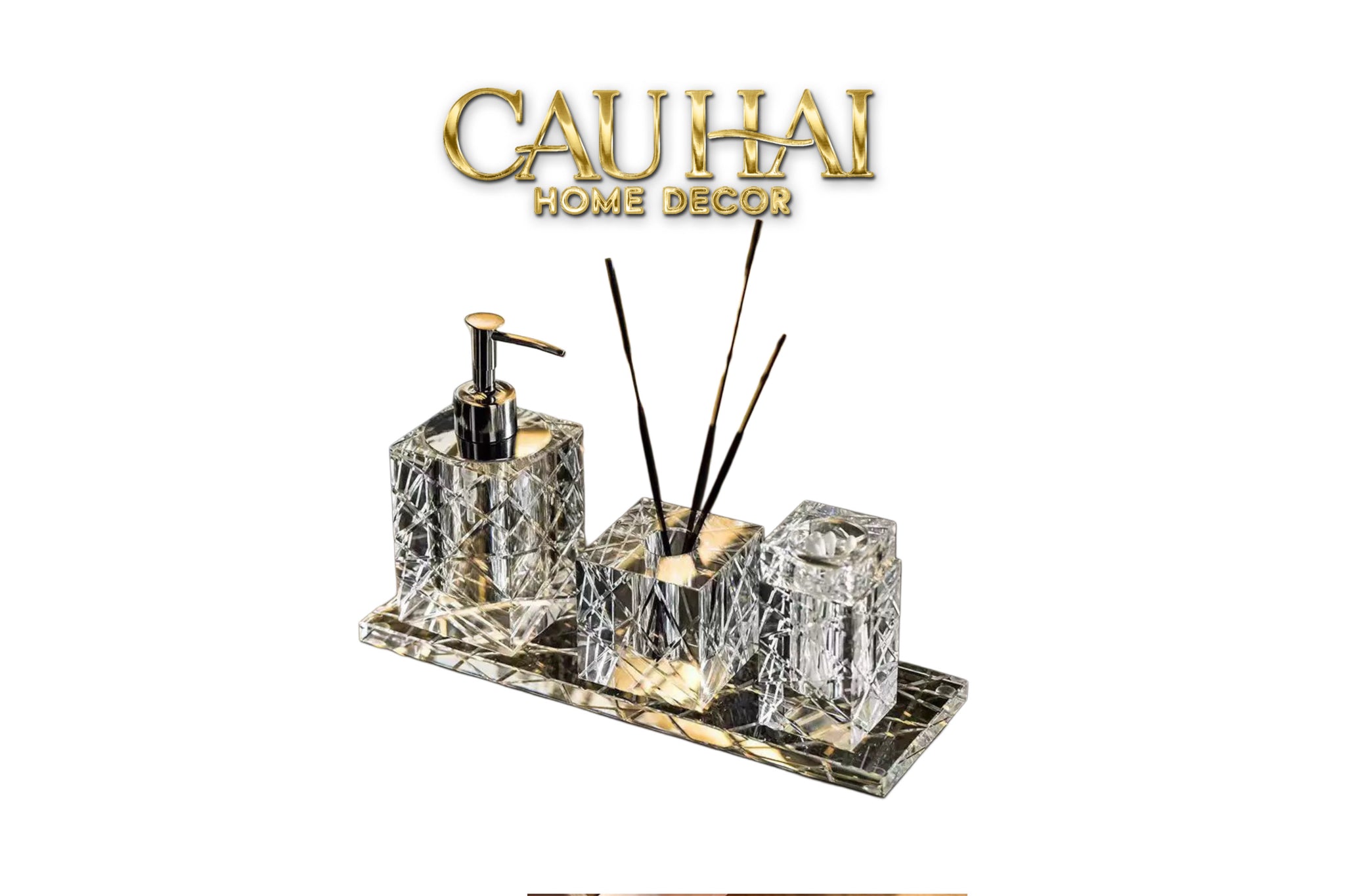 Maison Couture - Set Nhà Tắm Pha Lê  Lumière Cristalleries Bathroom Vanity Set -  Smoky Cannage Facetté  Set 4pcs