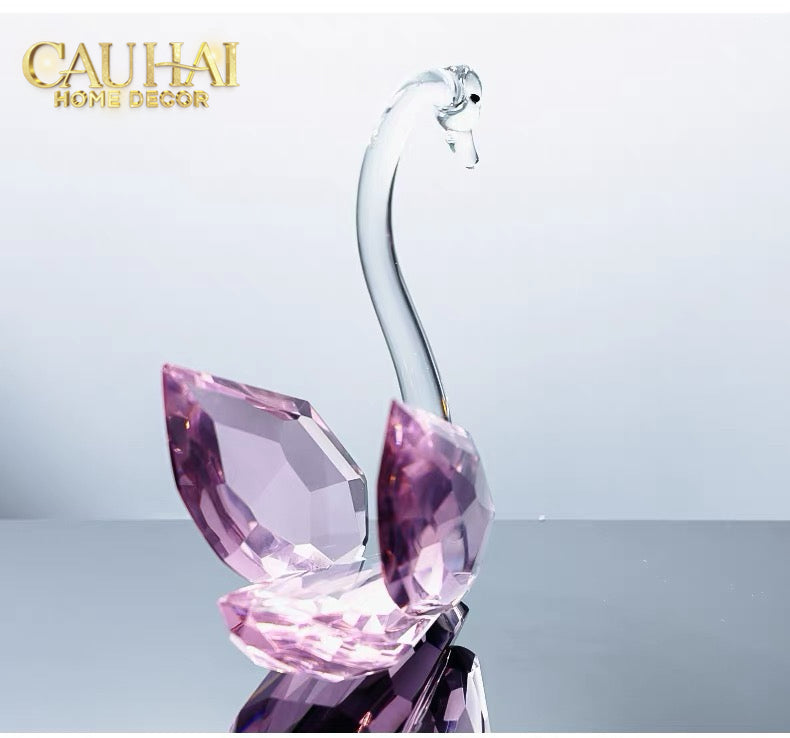 Set 2 Tượng Thiên Nga Pha Lê Trang Trí Crystal Swan Étreinte Rosé 2pcs