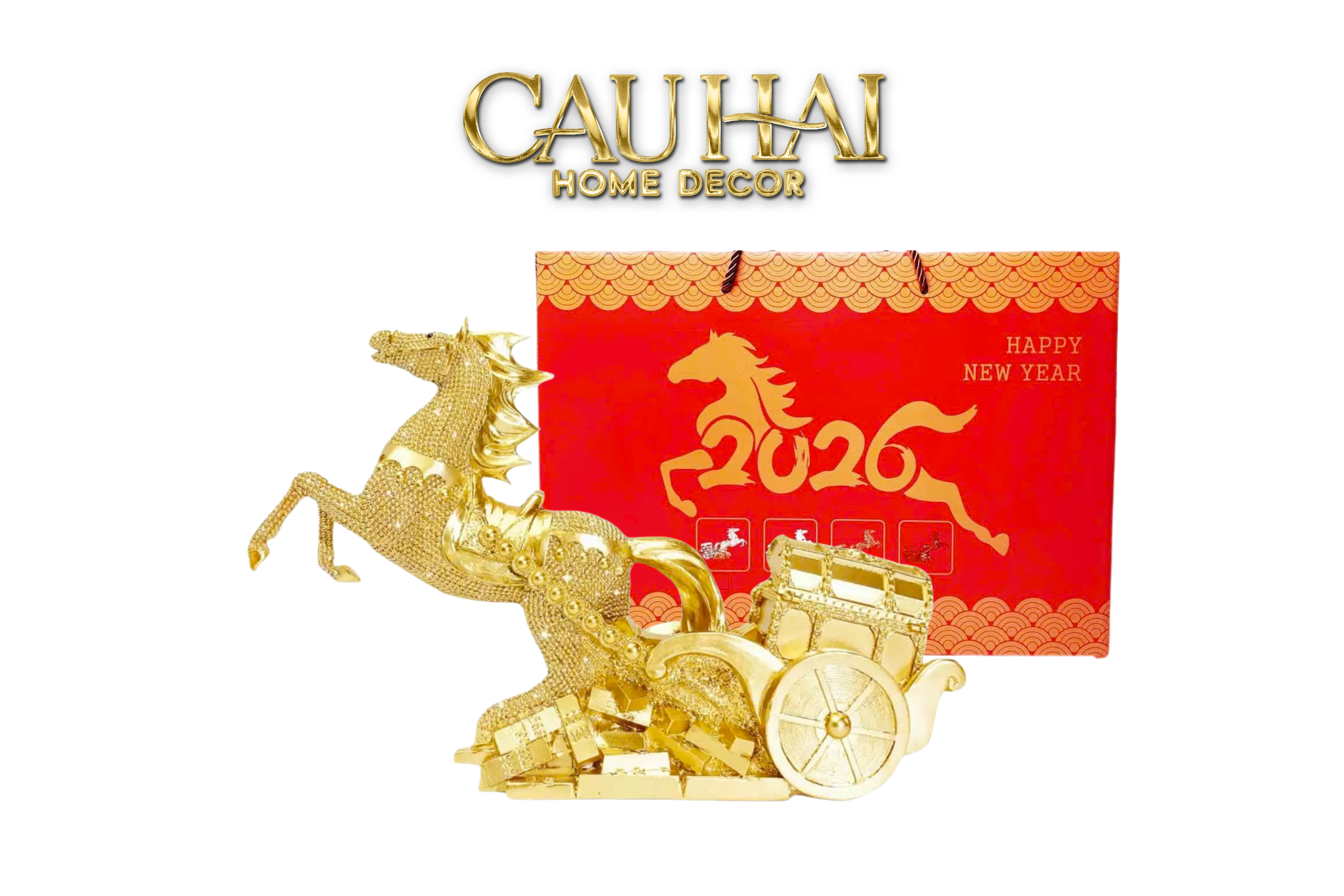 Tết Couture - Tượng Xe Ngựa Đính Kim Cương  Kim Nguyên Bảo Gift Box