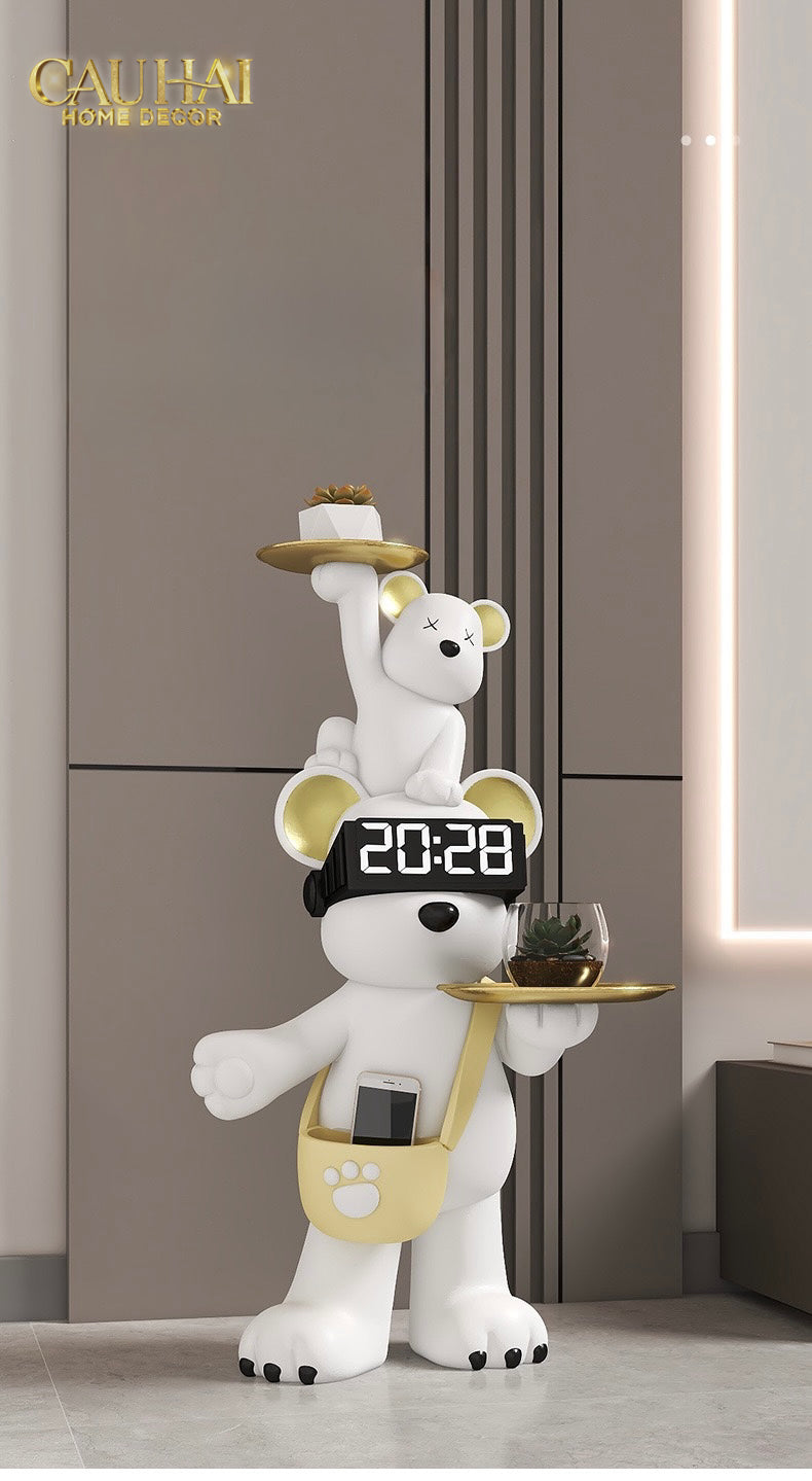 Milo Timekeeper Bear Decorative Statue with Tray & Clock H78