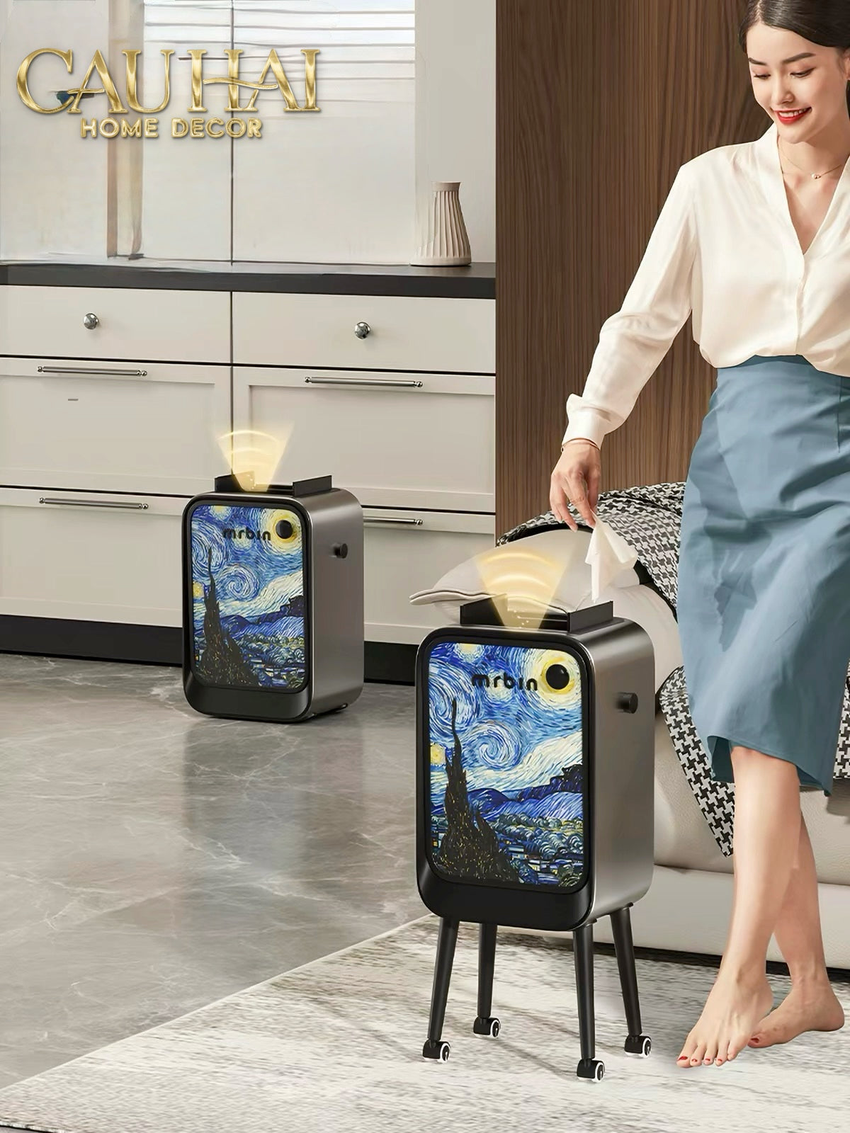Maison Couture - Thùng Rác Mr Bin Automatic TV Van Gogh Version Limited 20L 31.4x65-Thùng Rác-CẬU HAI HOME DECOR