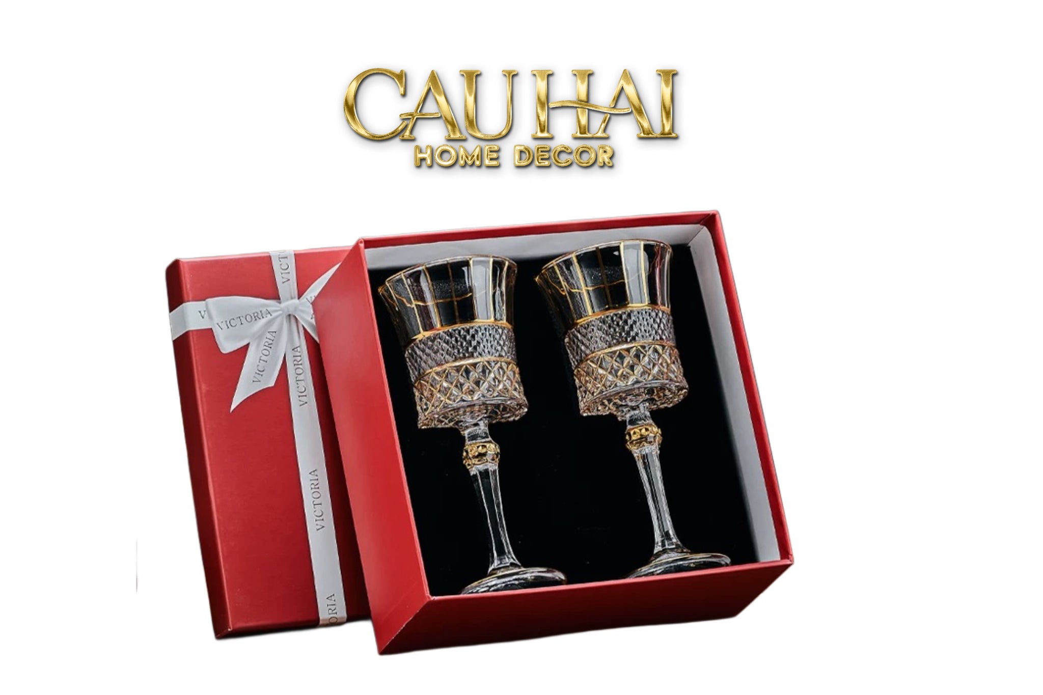 SET OF 2 CLASSES OF CRYSTAL D'Or WALTER WINE - FULL BOX 