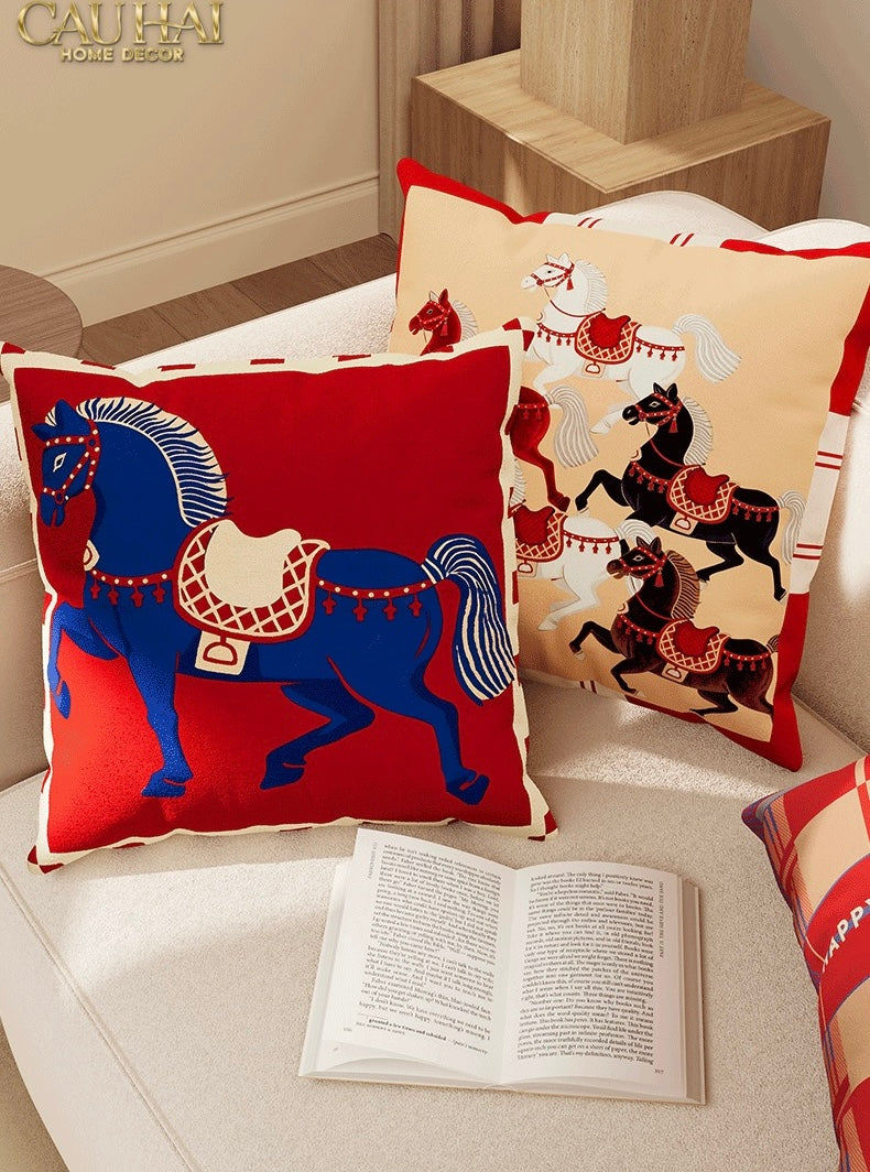 Tết Couture - Vỏ Gối Nhung Équestre  Cheval Bleu Royal Divin 45