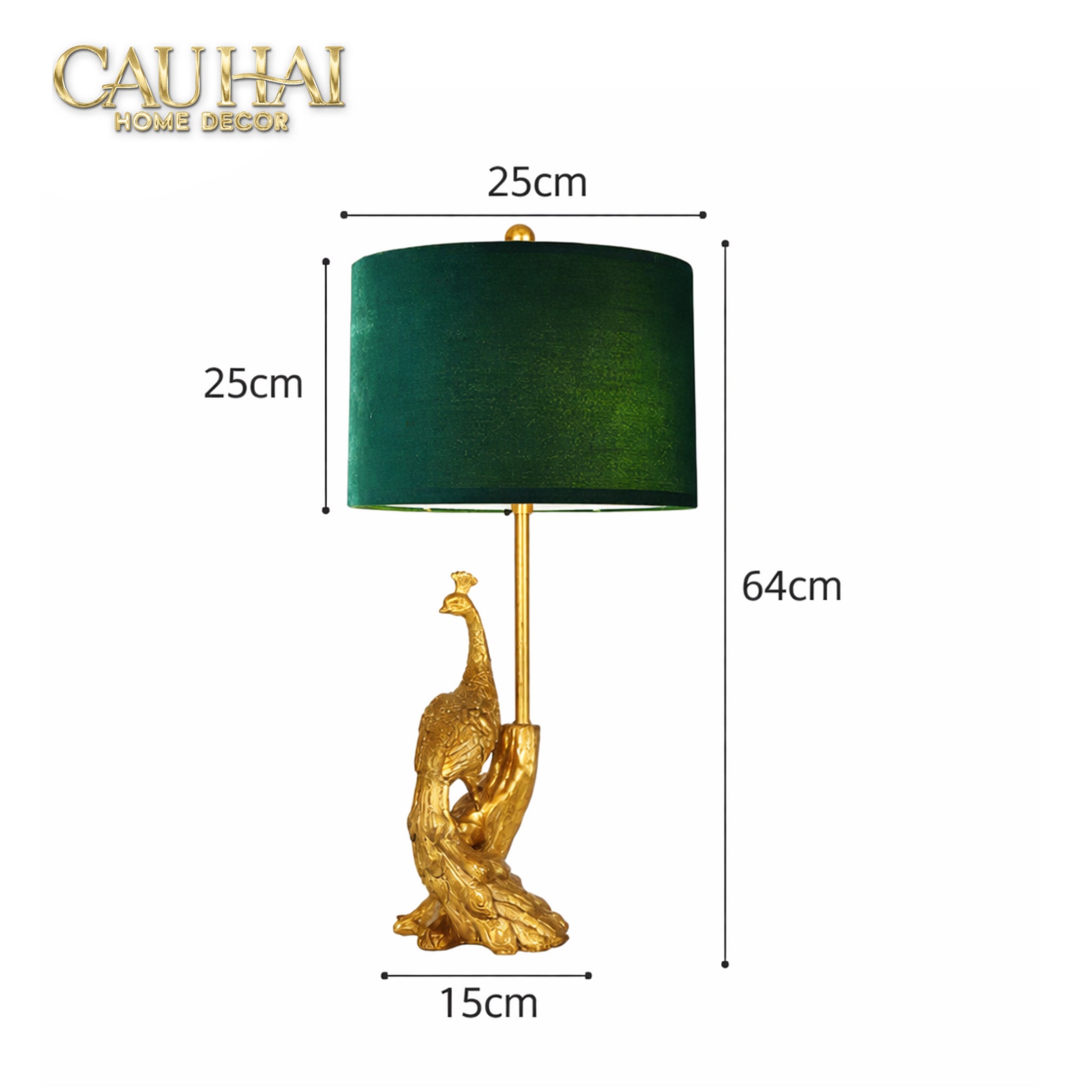 Đèn Bàn Khổng Tước Chụp Nhung Emerald Gold Le Impérial Paon Side Table Lamp 25x64