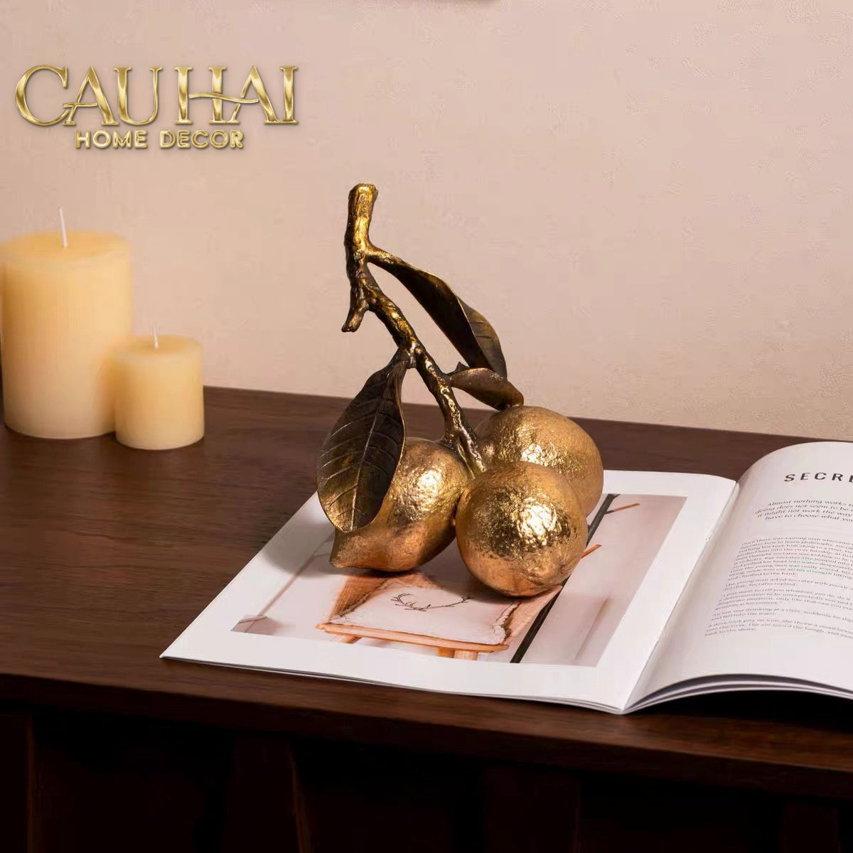 Gilded Lemon Cluster Statue — Vermeil Citron Trois