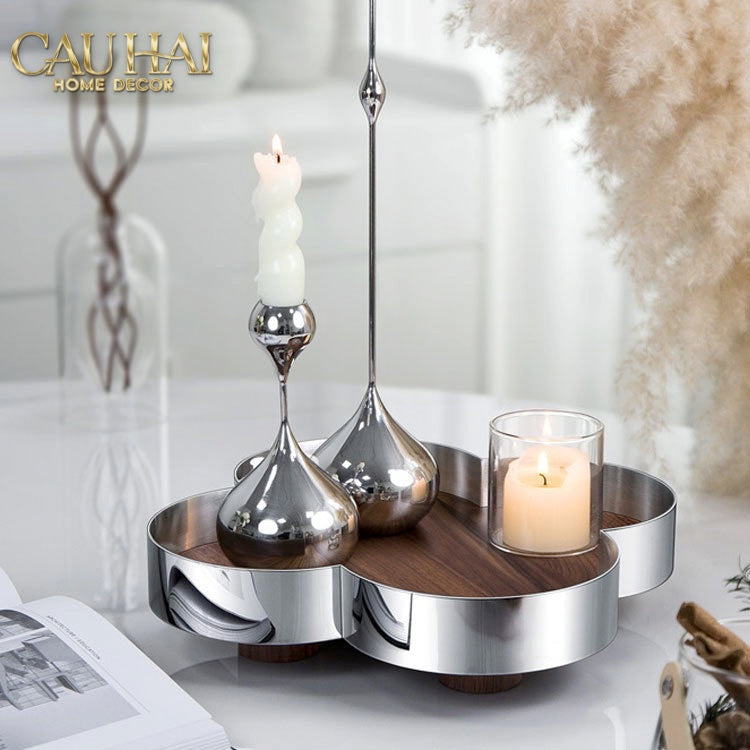 Khay Gỗ Viền Inox Louis Monogram Quatrefoil Heritage