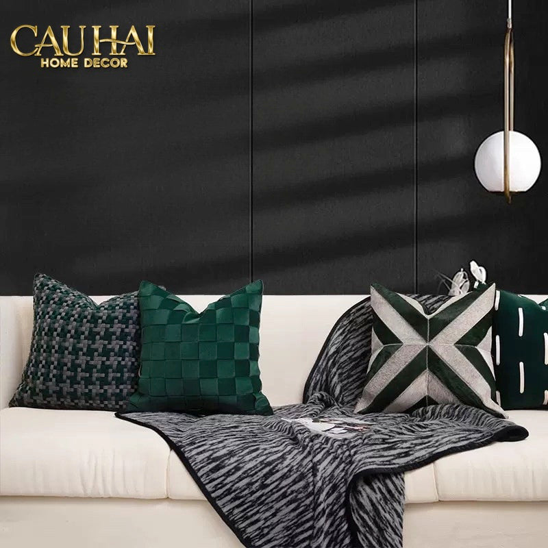 HOME COUTURE - VỎ GỐI DA CHEVRON PATCHWORK 45-CẬU HAI HOME DECOR