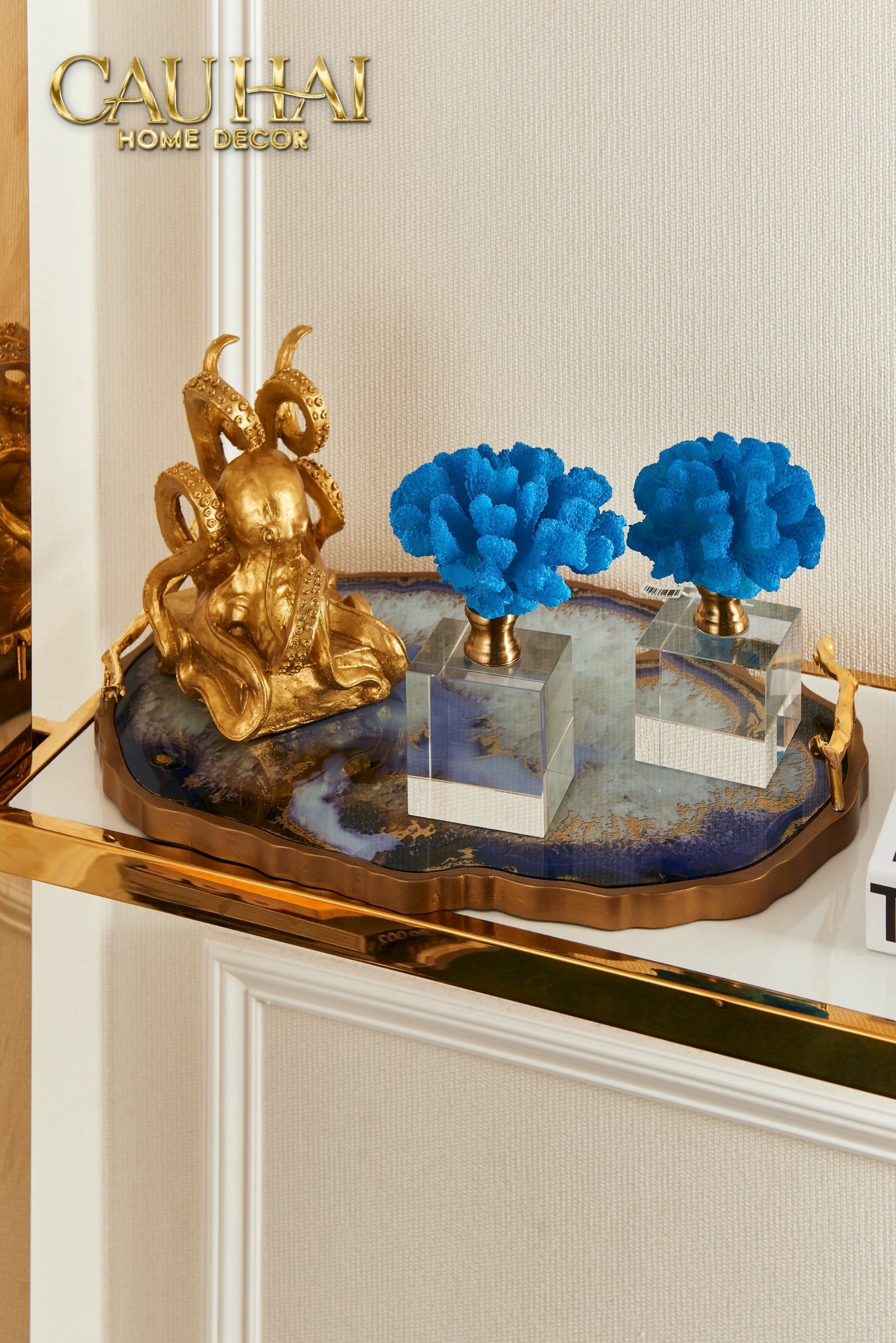 Maison Couture - Set of 2 Azure Tidal Aether Coral Crystal Base Statues