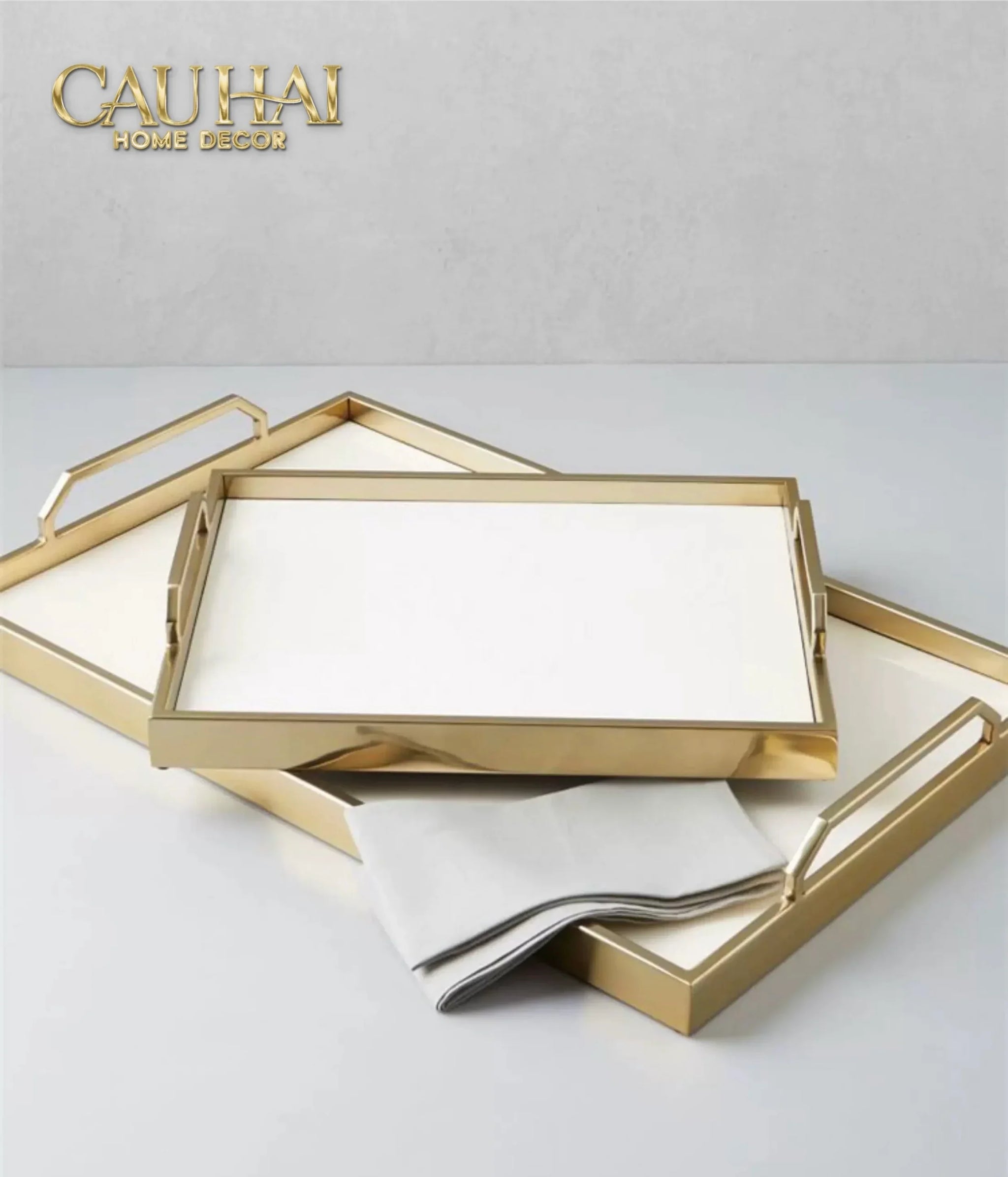 Maison Couture - Khay Gỗ Chữ Nhật Céline Opaline Blanc Decoratives Trays 45x35