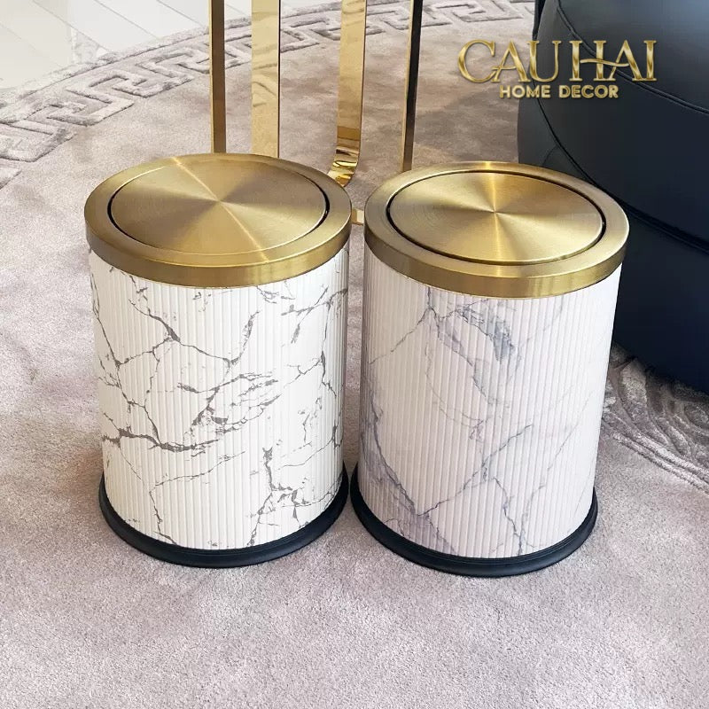 Thùng Rác Da Vân Đá Marble Prime Minimal Desk Trash Cans 9L 20x31