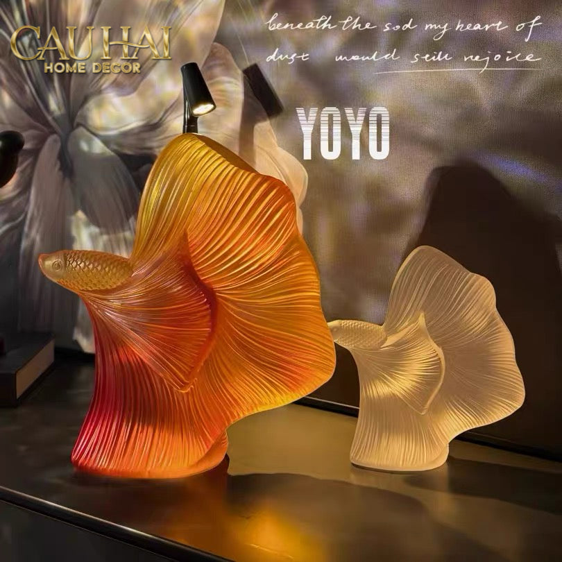 Maison Couture - Set Tượng Cá Nghệ Thuật Betta Resin Lumière Wave Amber Blanc