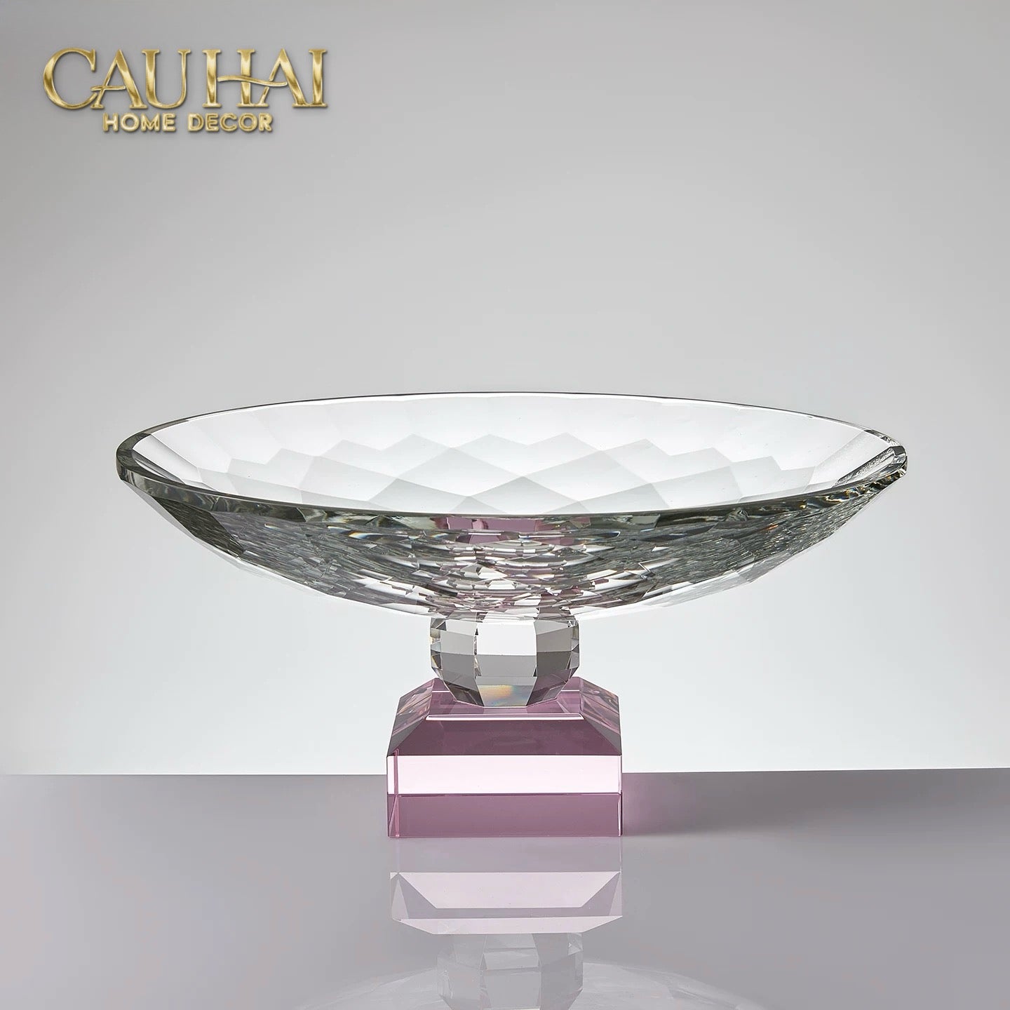 Maison Couture - Đĩa Trái Cây Pha Lê Eclat Candy Pink Cristalleries Fruit Plates Centerpieces 9x28x15