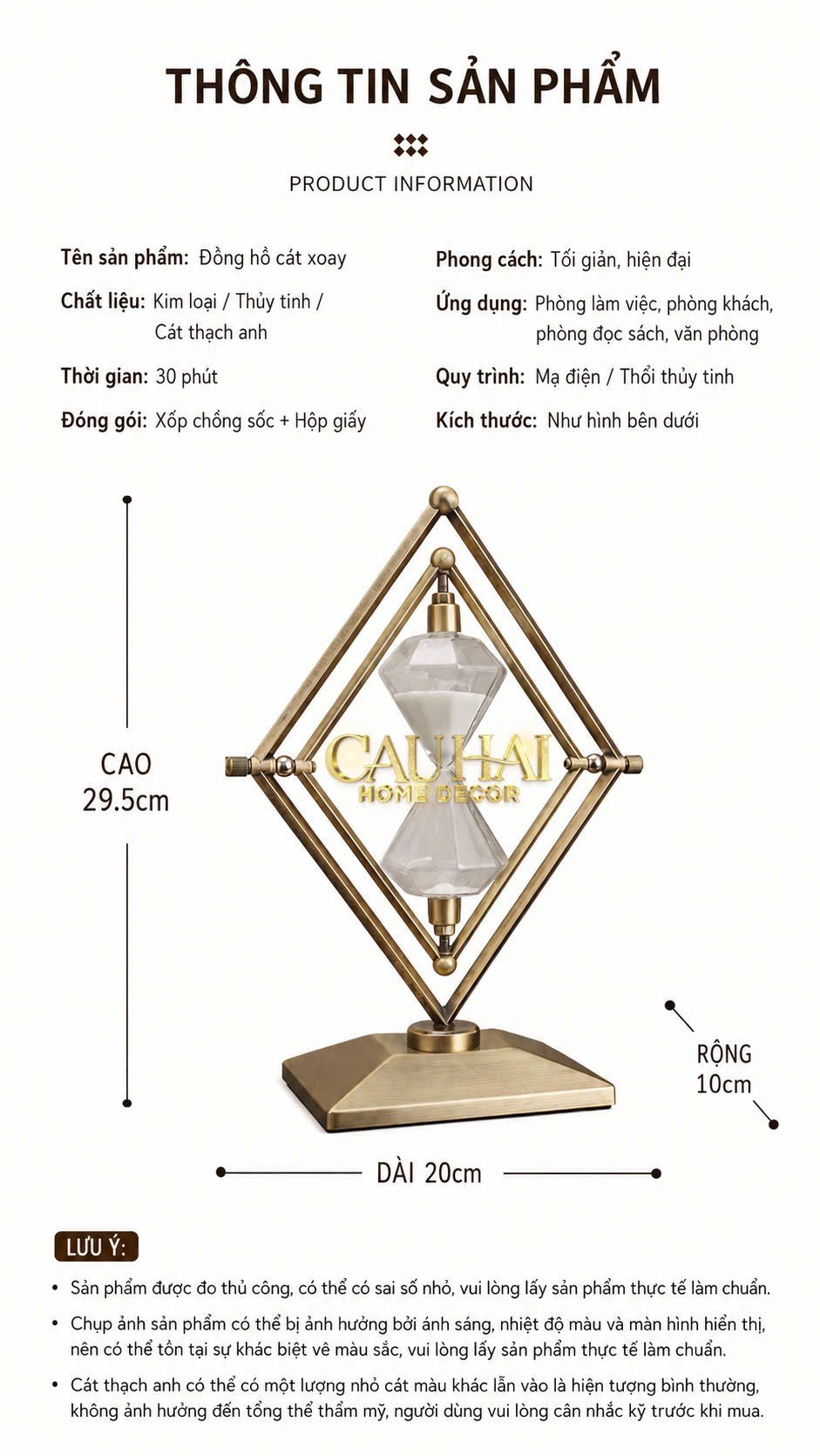 Đồng Hồ Cát Temps Diamant Gildded Mordern 30*20*10-Đồng hồ Cát-CẬU HAI HOME DECOR