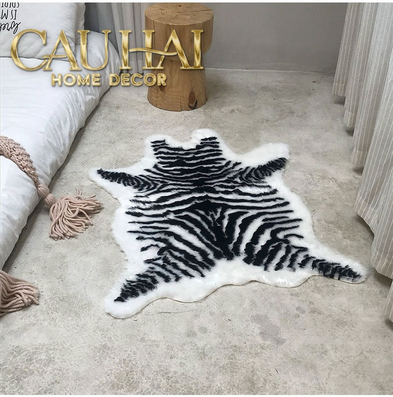 Thảm Lông Faux Fur Zebra Hide Noir 85x110