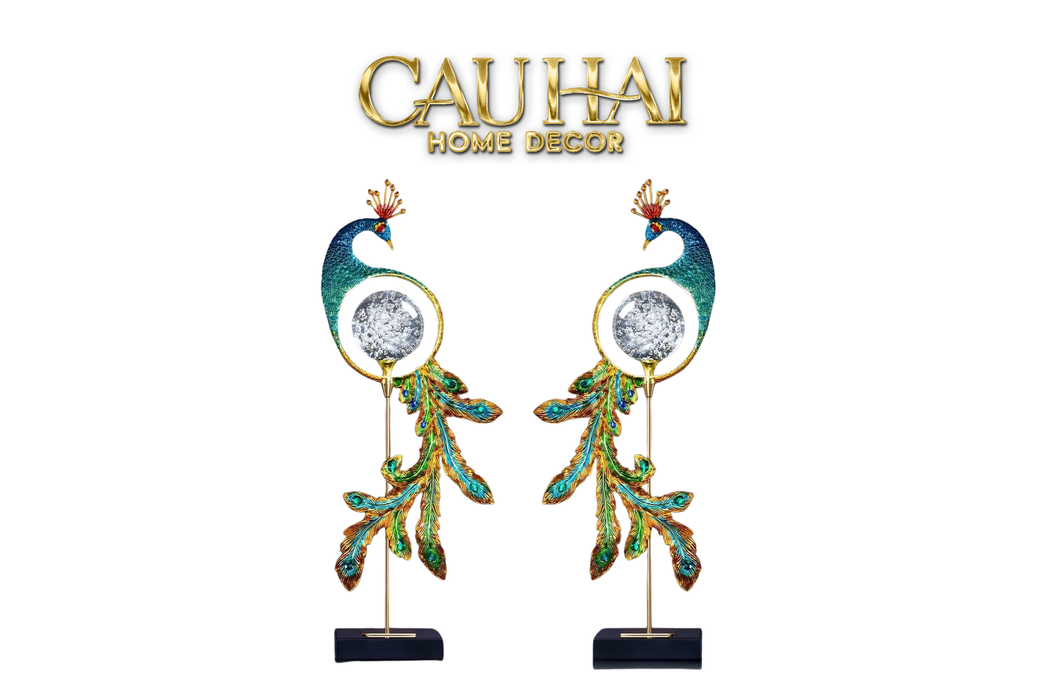 Maison Couture -  Tượng Đồng Khổng Tước Hoàng Gia Majestic Aurelia Paon – Brass & Crystal Art Sculpture