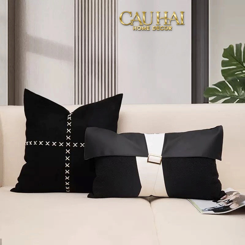 TWEED LUX LEATHER SAVOIR ENSEMBLE PILLOW 30X50