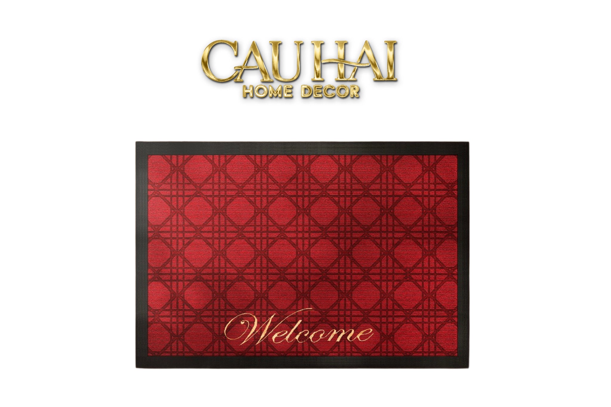 Thảm Ngăn Bụi Sợi Poly Dệt  80X110 Rouge Cannage Bienvenue - Dập Viền Da