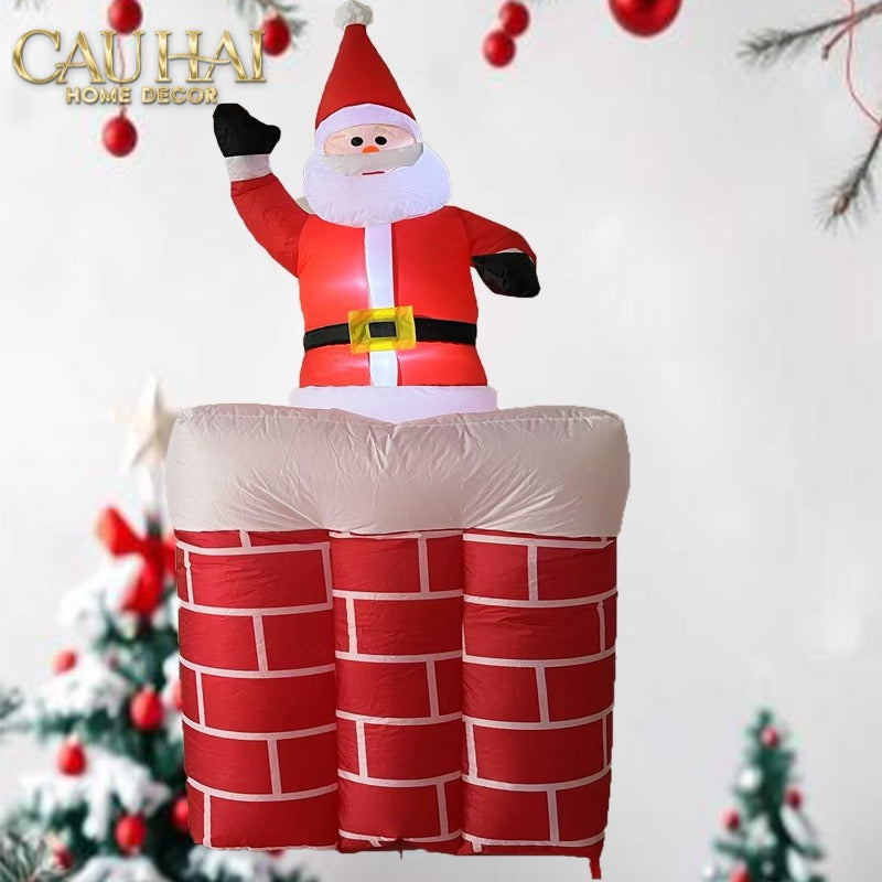 Fêtes Couture - Ông Già Noel Leo Ống Khói - Santa Salutation Cheminée-CẬU HAI HOME DECOR