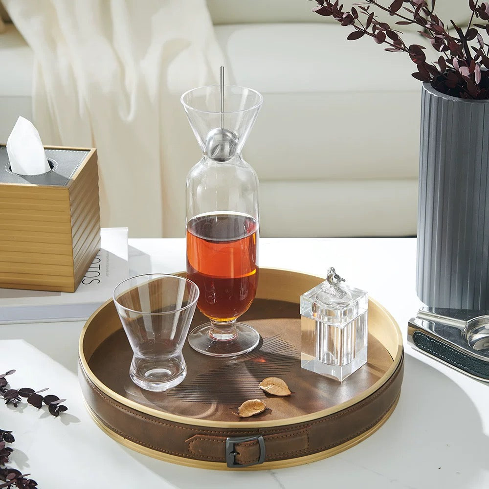 Maison Couture - Khay Da Tròn Dây Cương Da -  Saddle Belt Équestre Héritage Decorative Trays 36x8