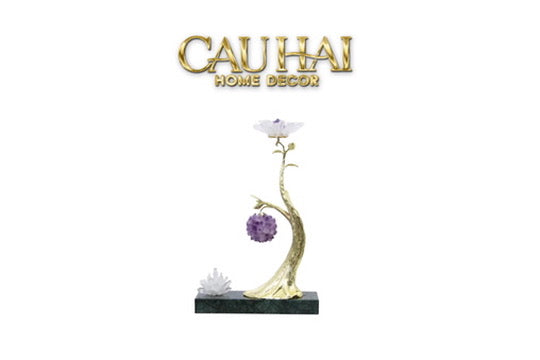 Maison Couture - Tượng Nhánh Cây Đồng & Đá Thạch Anh Amethyst Orb Brasson Hanging Tree 25x39