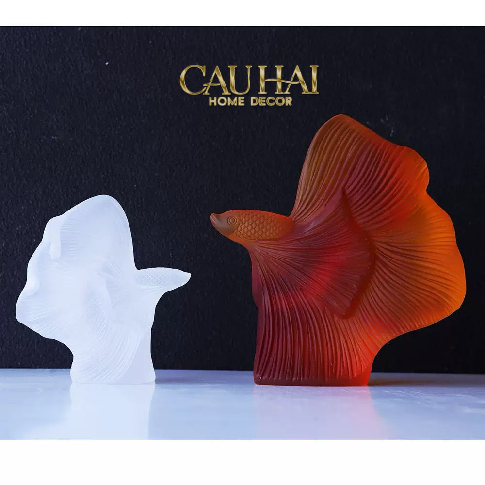 Maison Couture - Set Tượng Cá Nghệ Thuật Betta Resin Lumière Wave Amber Blanc