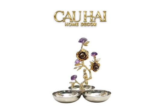 Maison Couture - Đĩa 3 Ngăn Triptyque Golden Spring  Floral 20x23