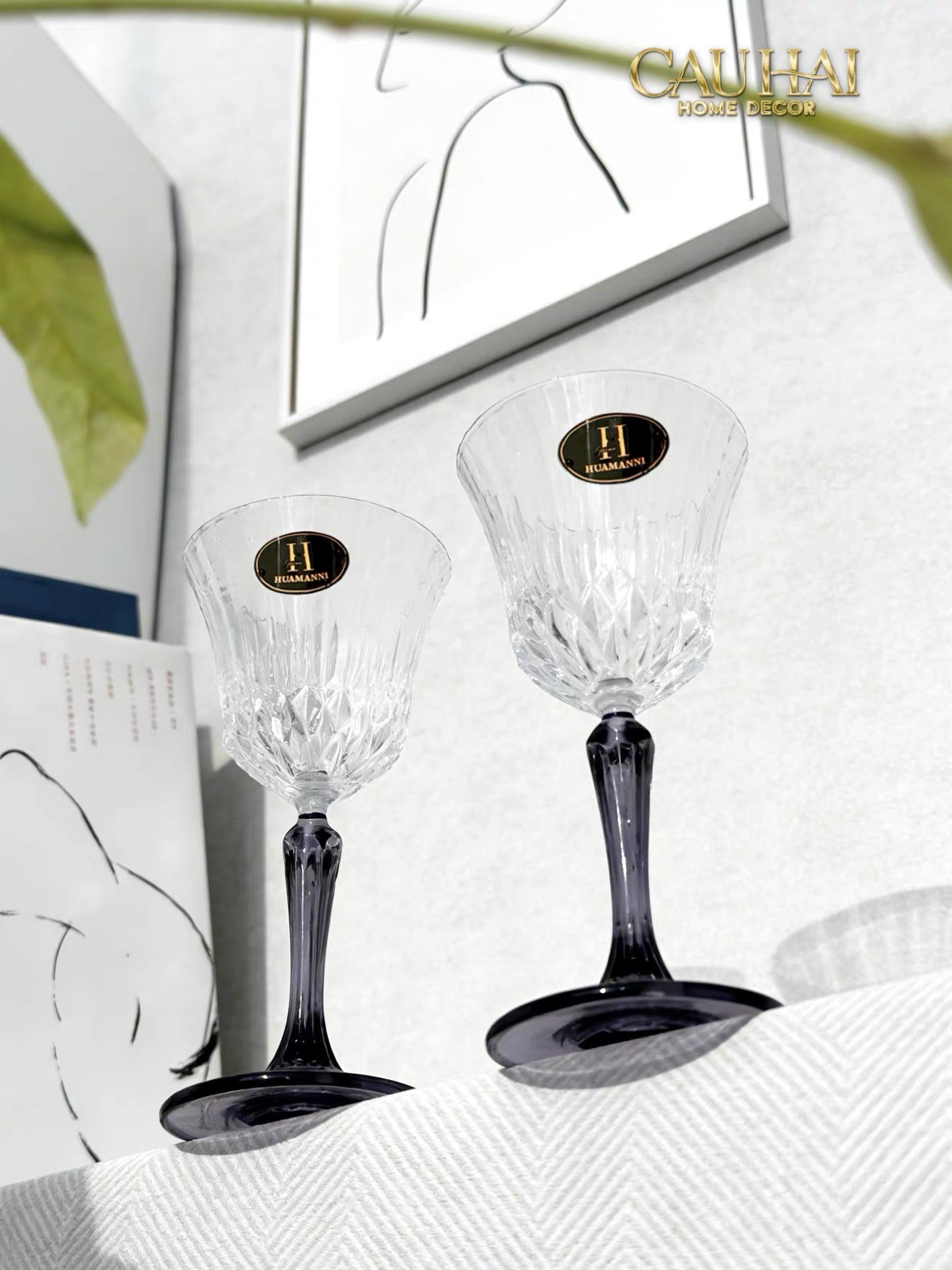 Set 2 Ly Vang Diamond Goblet     Plum Crystal 200Ml