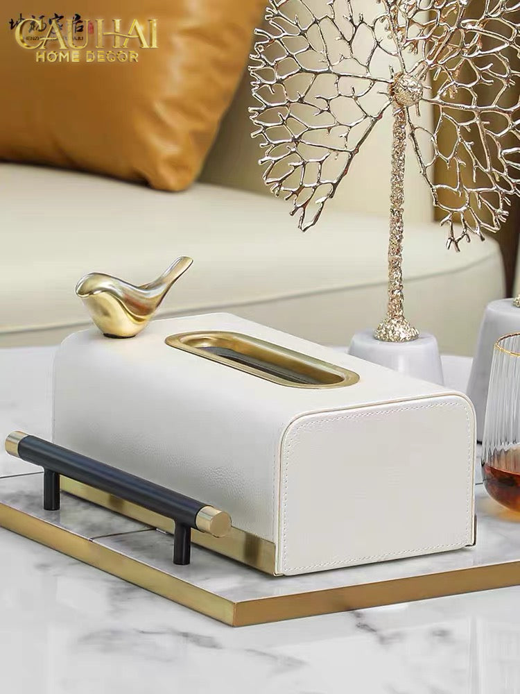 Maison Couture - Hộp Khăn Giấy Royale Blanc Satin Impérial Paon Plumage Tissue Holders