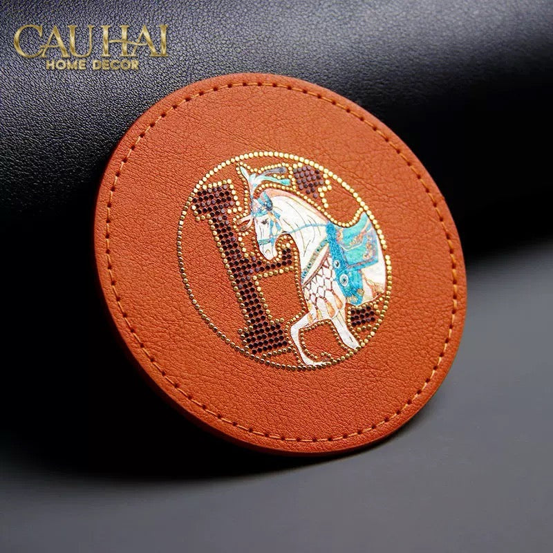 Lót Ly Da Héritage Équestre Signature O Leather Glasses Coaster D10