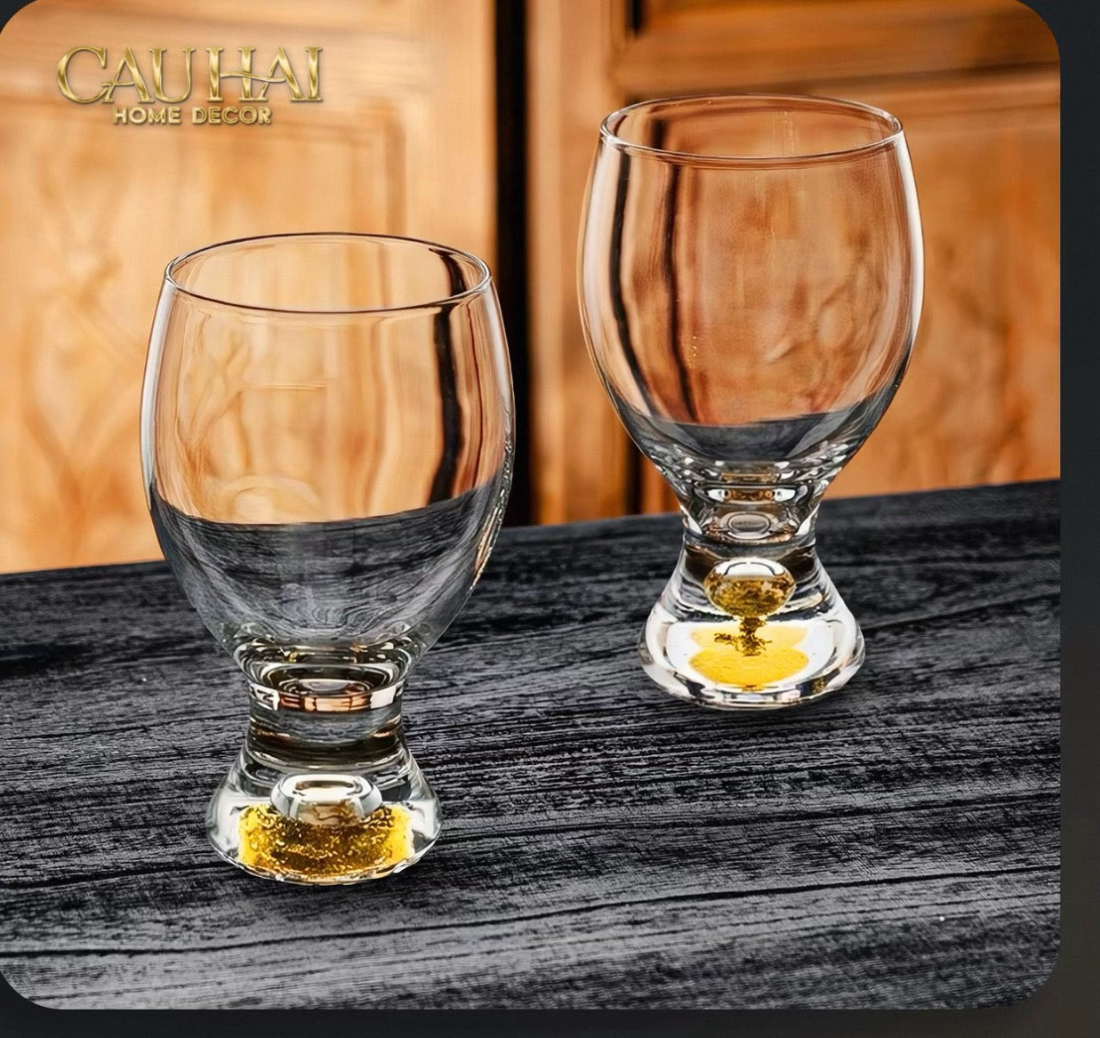Set 2 Ly Bia Thuỷ Tinh Glacier Golden Diamond Cocktail Glasses  370Ml