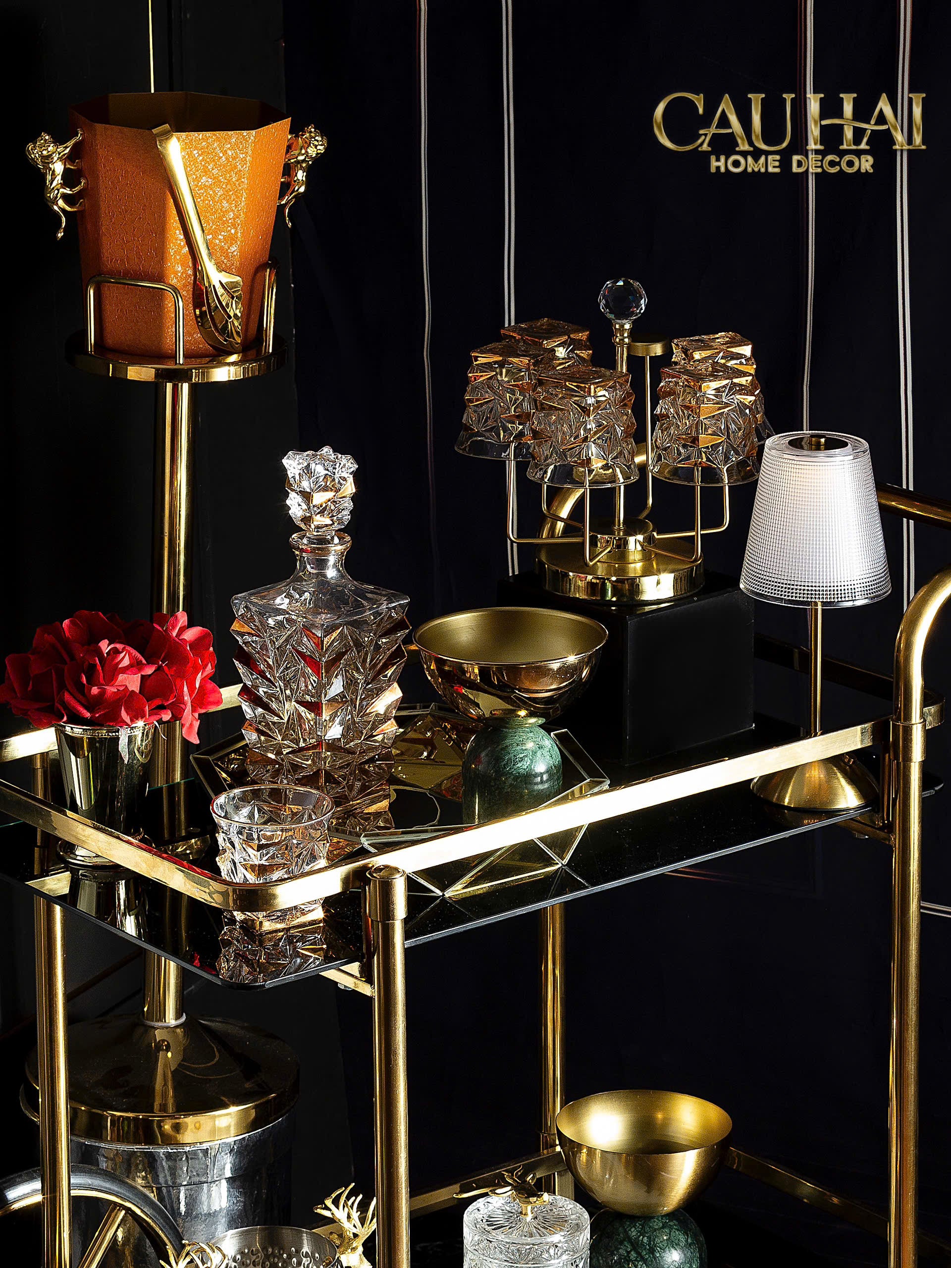 HOME COUTURE - XE ĐẨY QUẦY BAR HEMINGWAY TROLLEY - BLACK MIRROR-CẬU HAI HOME DECOR